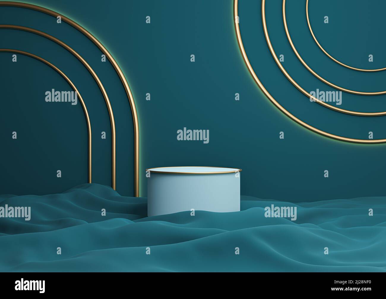 Dark teal, aqua blue 3D rendering luxurious product display cylinder ...