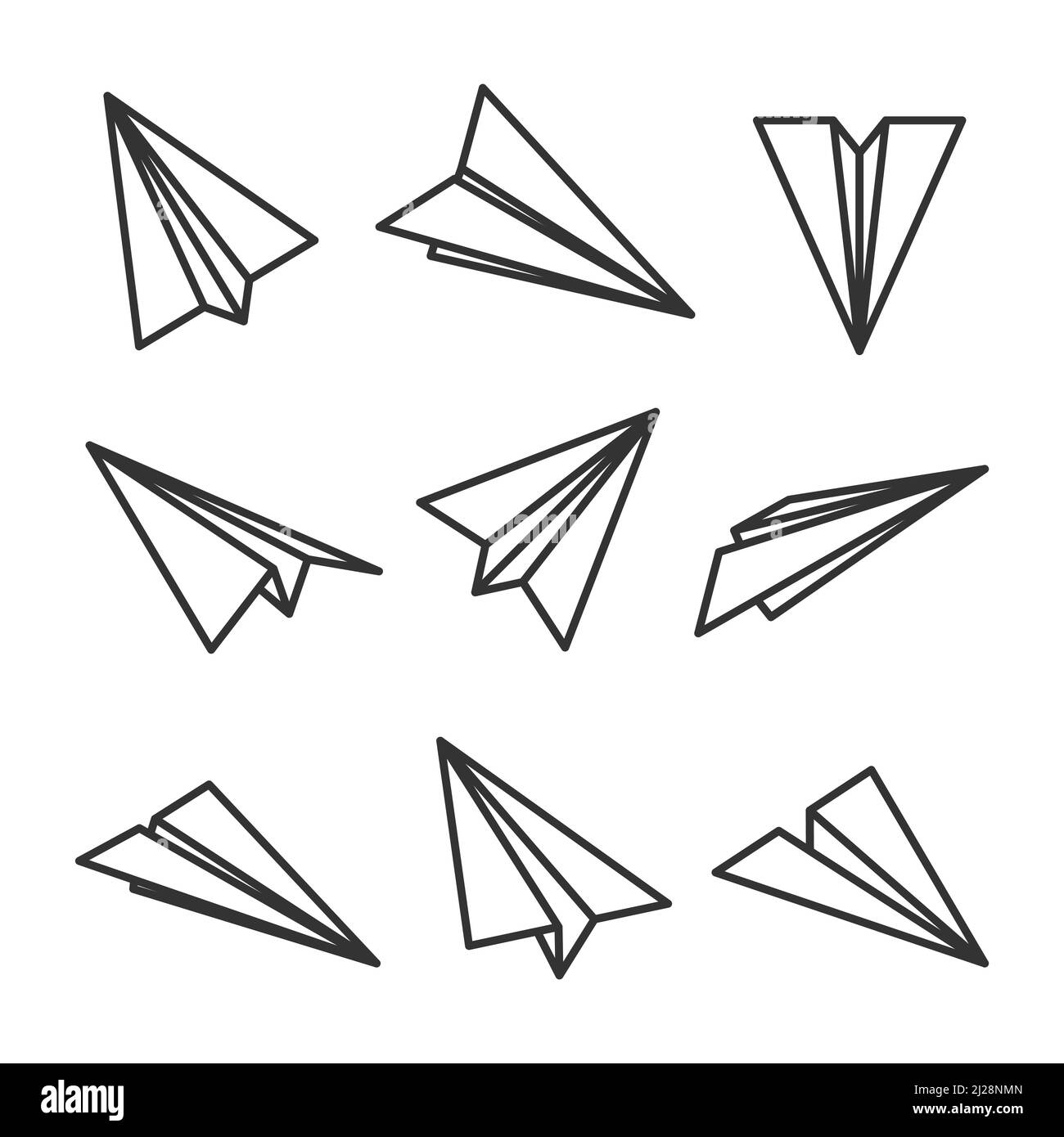 Various hand drawn paper planes. Black doodle airplanes. Aircraft icon ...