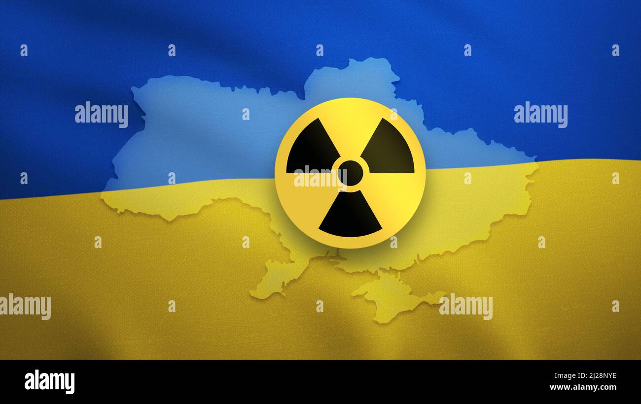 Ukraine map and country flag - Radiation danger and pollution Stock Photo