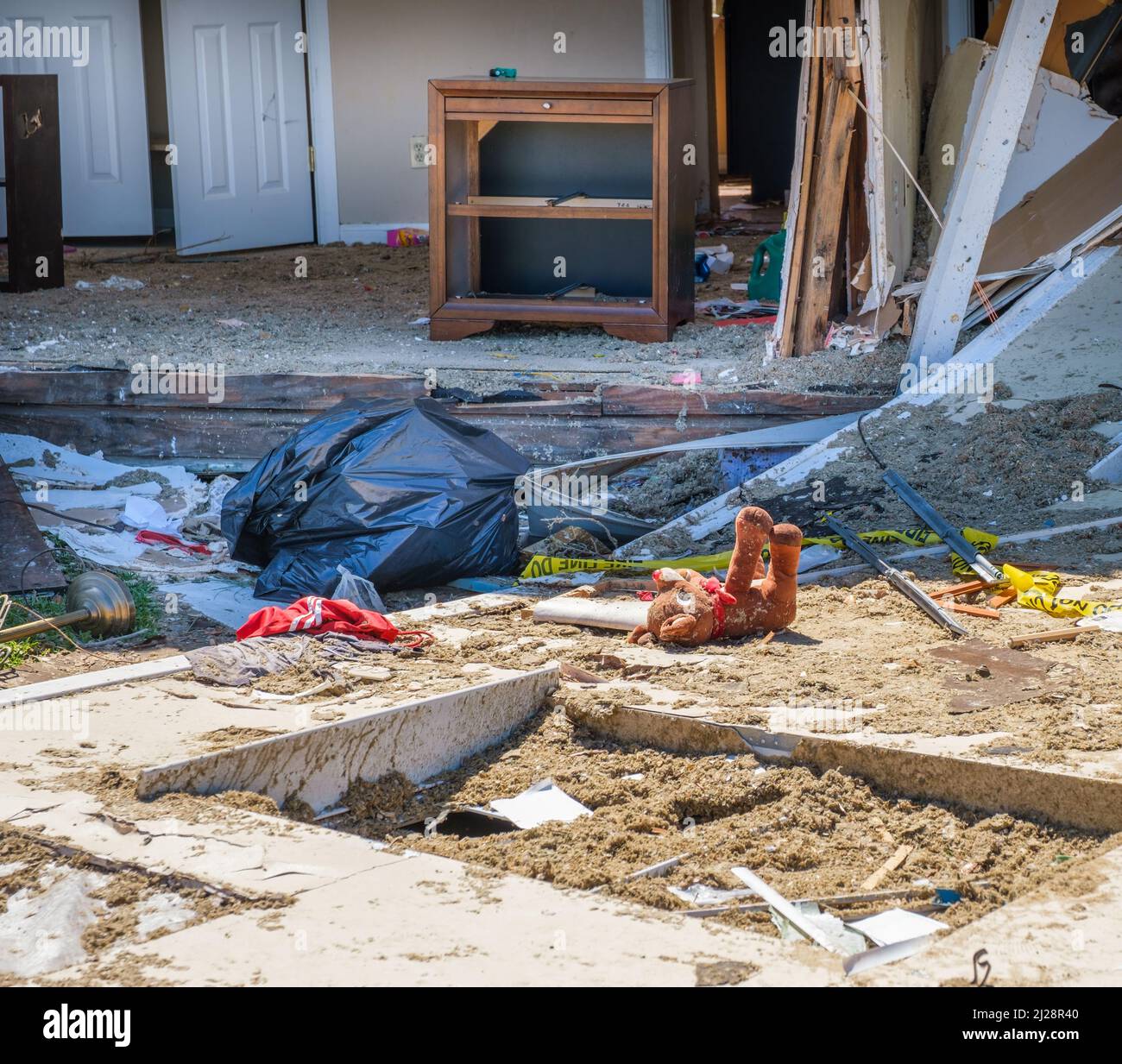 ARABI, LA, USA MARCH 26, 2022 Interior of house exposed by tornado