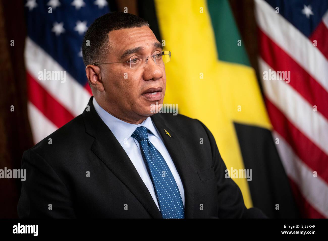 Washington, United States Of America. 30th Mar, 2022. Jamaica Prime Minister Andrew Holness
