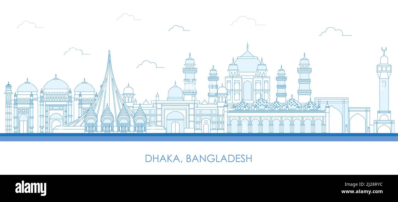Outline Skyline panorama of city of Dhaka, Bangladesh - vector illustration Stock Vector