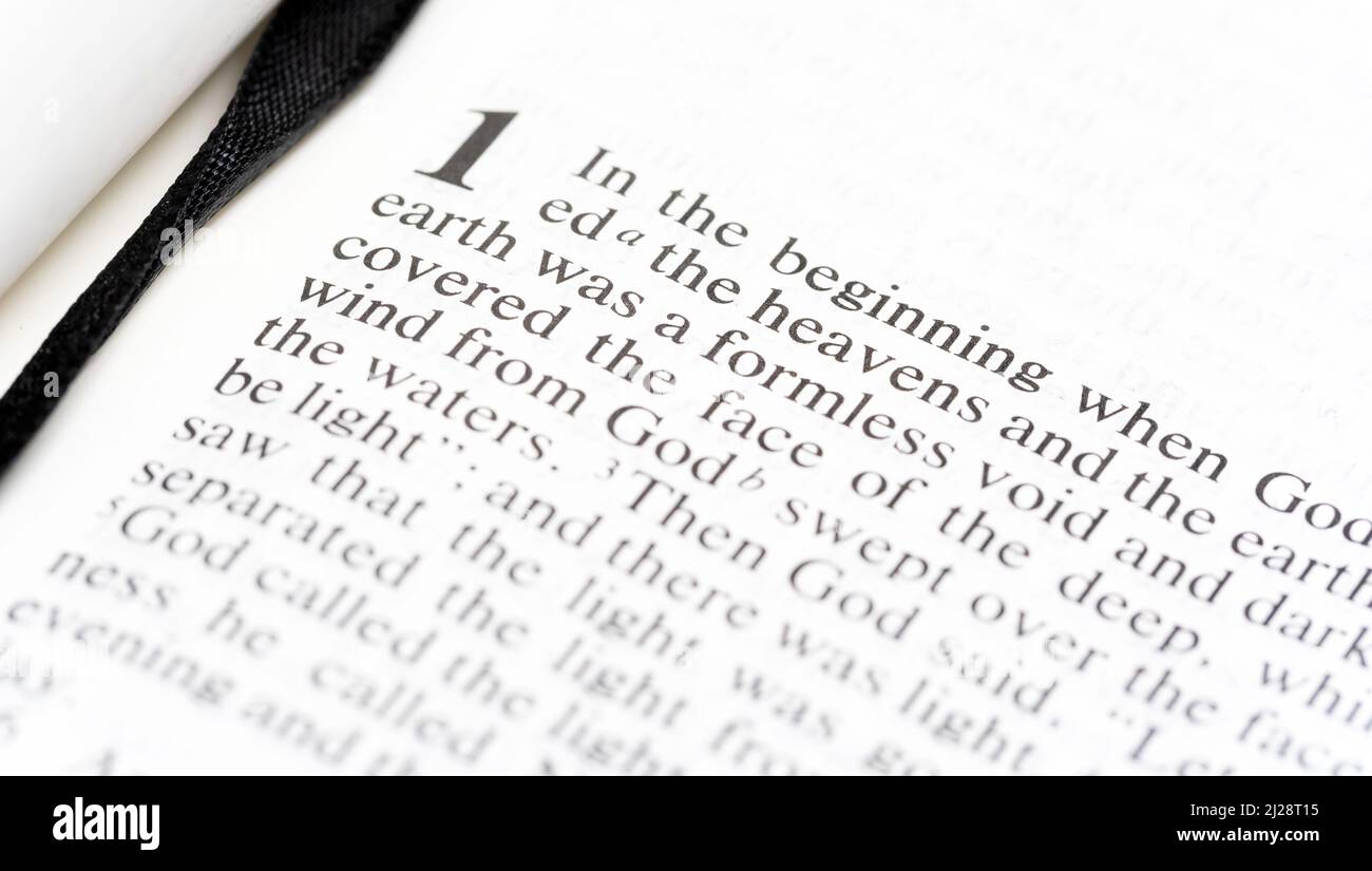 The first book of the Old Testament, Genesis, Holy Bible beginning