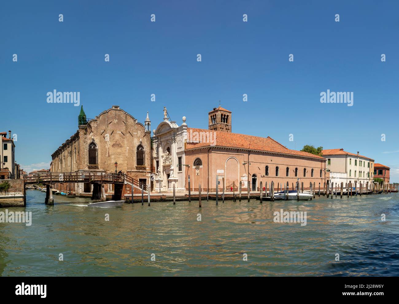 Venice, Italy - July 2, 2021: Scuola Vecchia De La Misericordia and Santa Maria della Misericordia, church at Campo de l'Abazia, Cannaregio, Venice, I Stock Photo