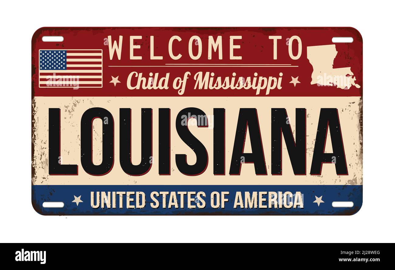 Welcome to Louisiana vintage rusty license plate on a white background, vector illustration Stock Vector
