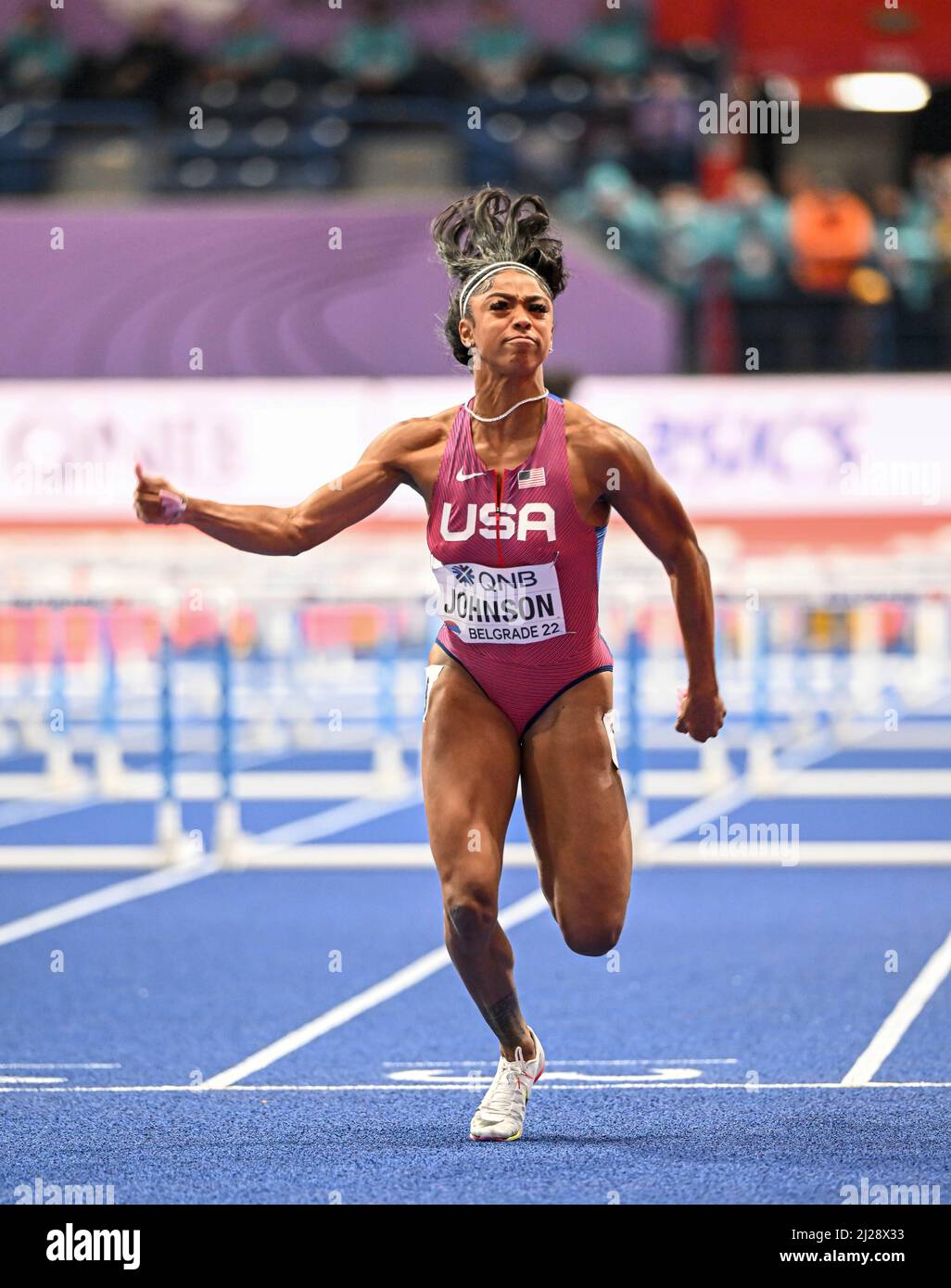 Alaysha Johnson participating in the Belgrade 2022 World Indoor