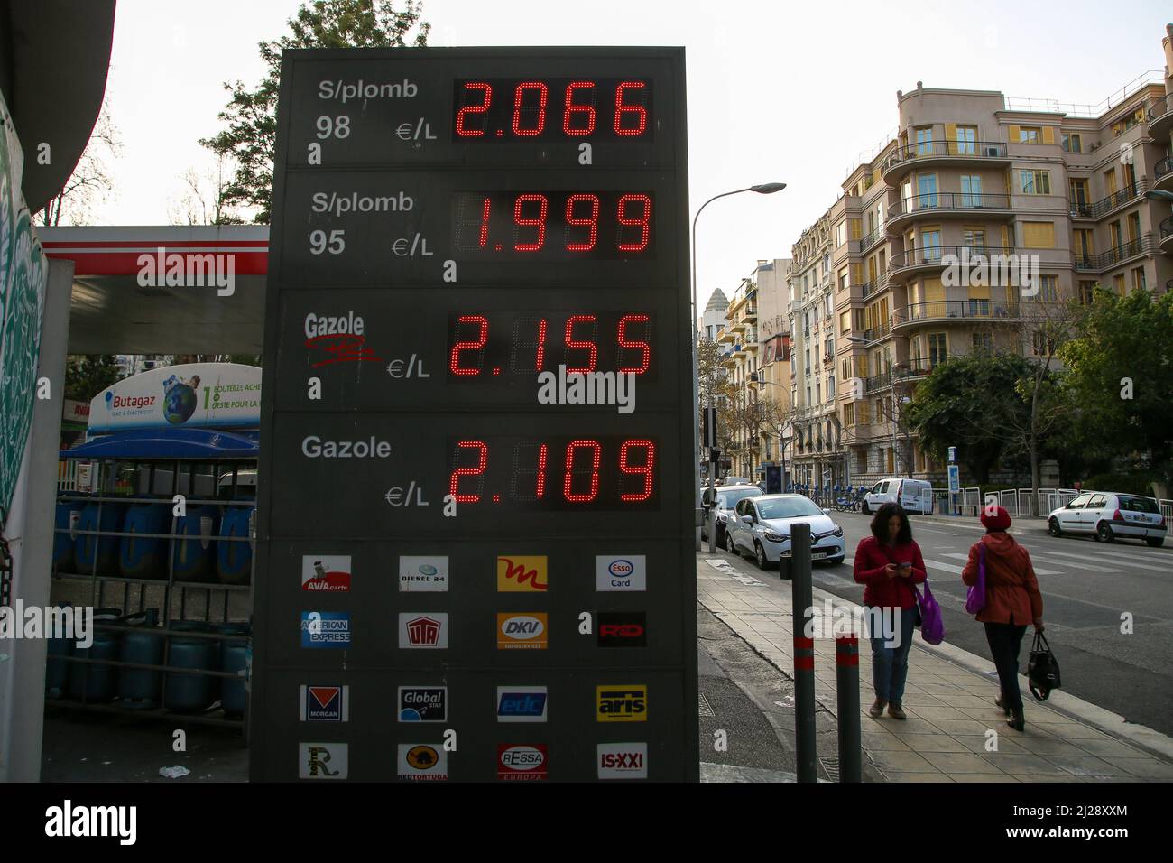 Prices Of Petrol And Diesel Displayed Outside AVIA Petrol Station In Nice As Motor Fuel Prices 