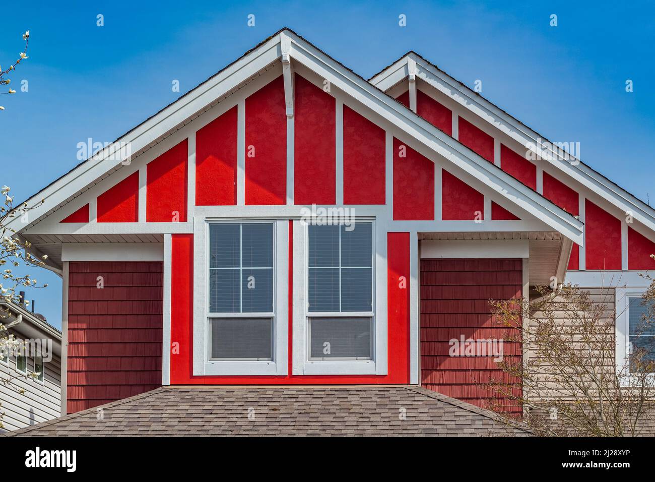 The front side of the house with nice window. Facade of the house. Top
