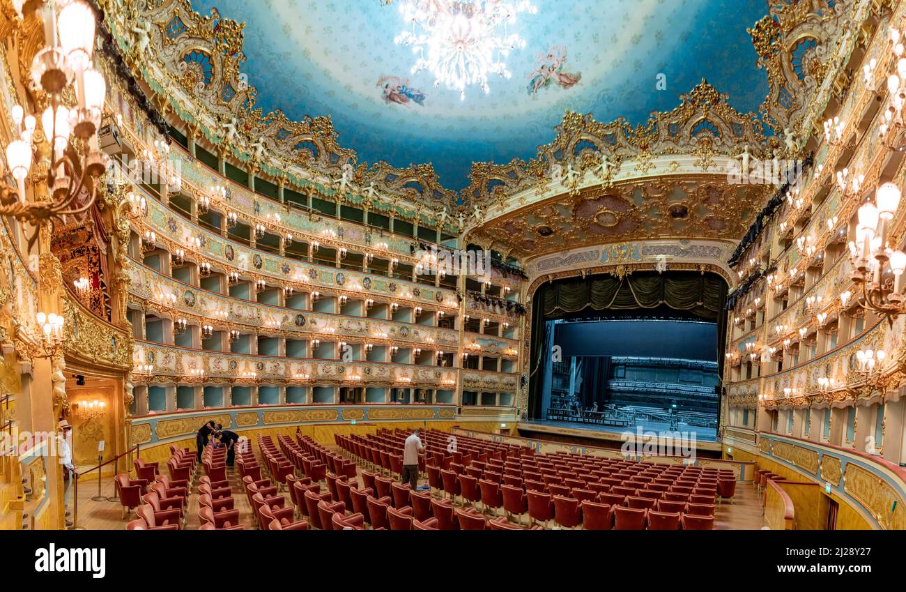Venice, Italy July 7, 2021: Interior of La Fenice Theatre. Teatro