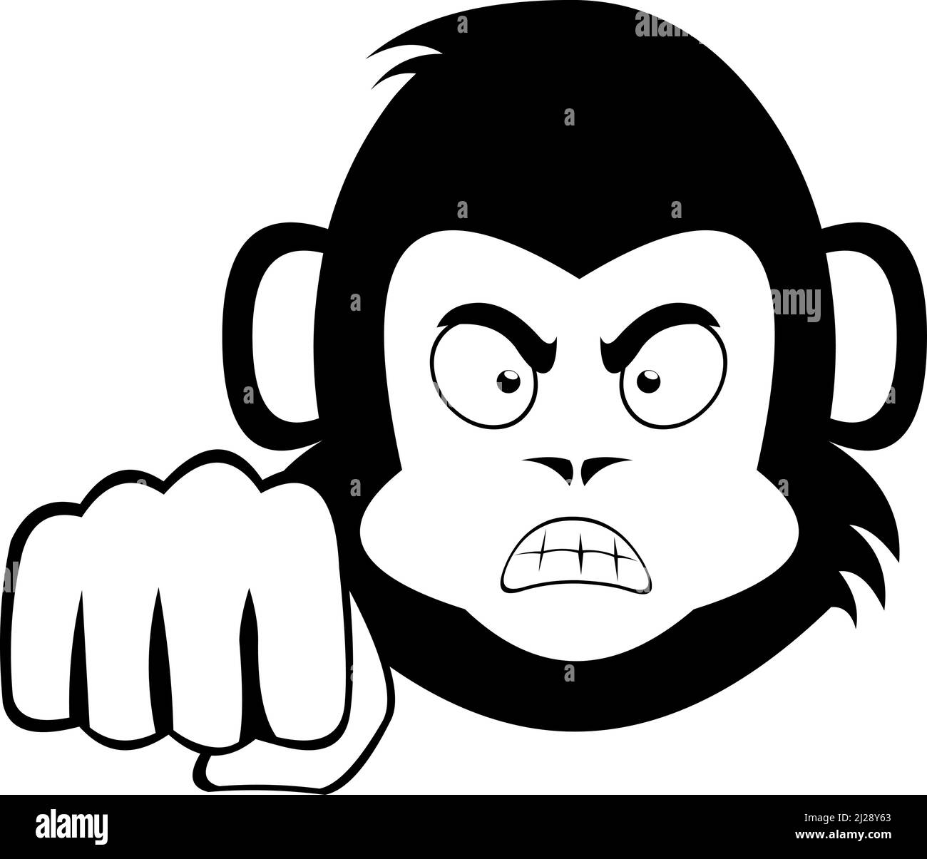 Vector illustration of the face of a cartoon monkey or gorilla with an angry expression and giving a fist bump Stock Vector