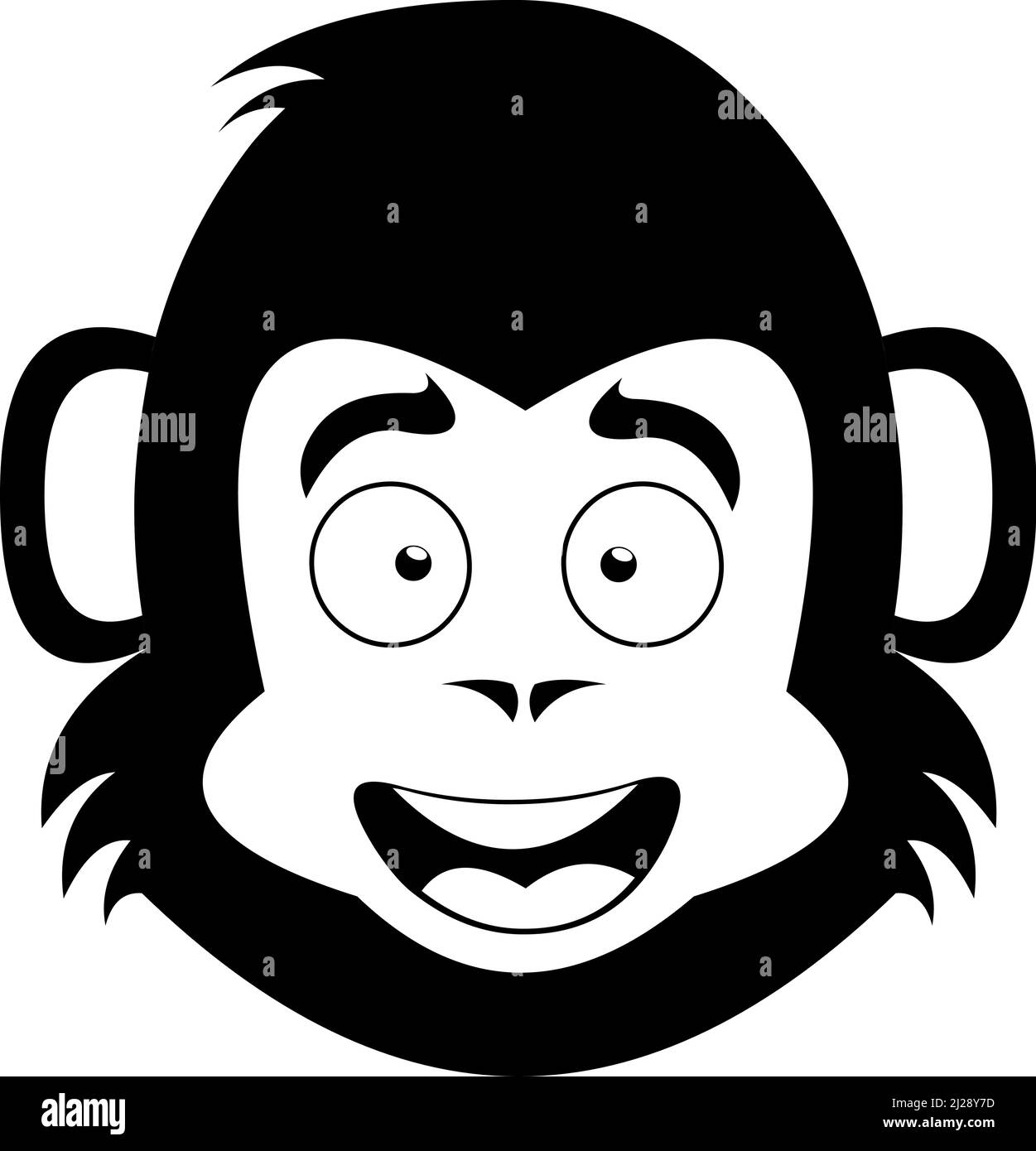 Vector illustration of the face of a monkey or gorilla cartoon drawn in black and white Stock Vector