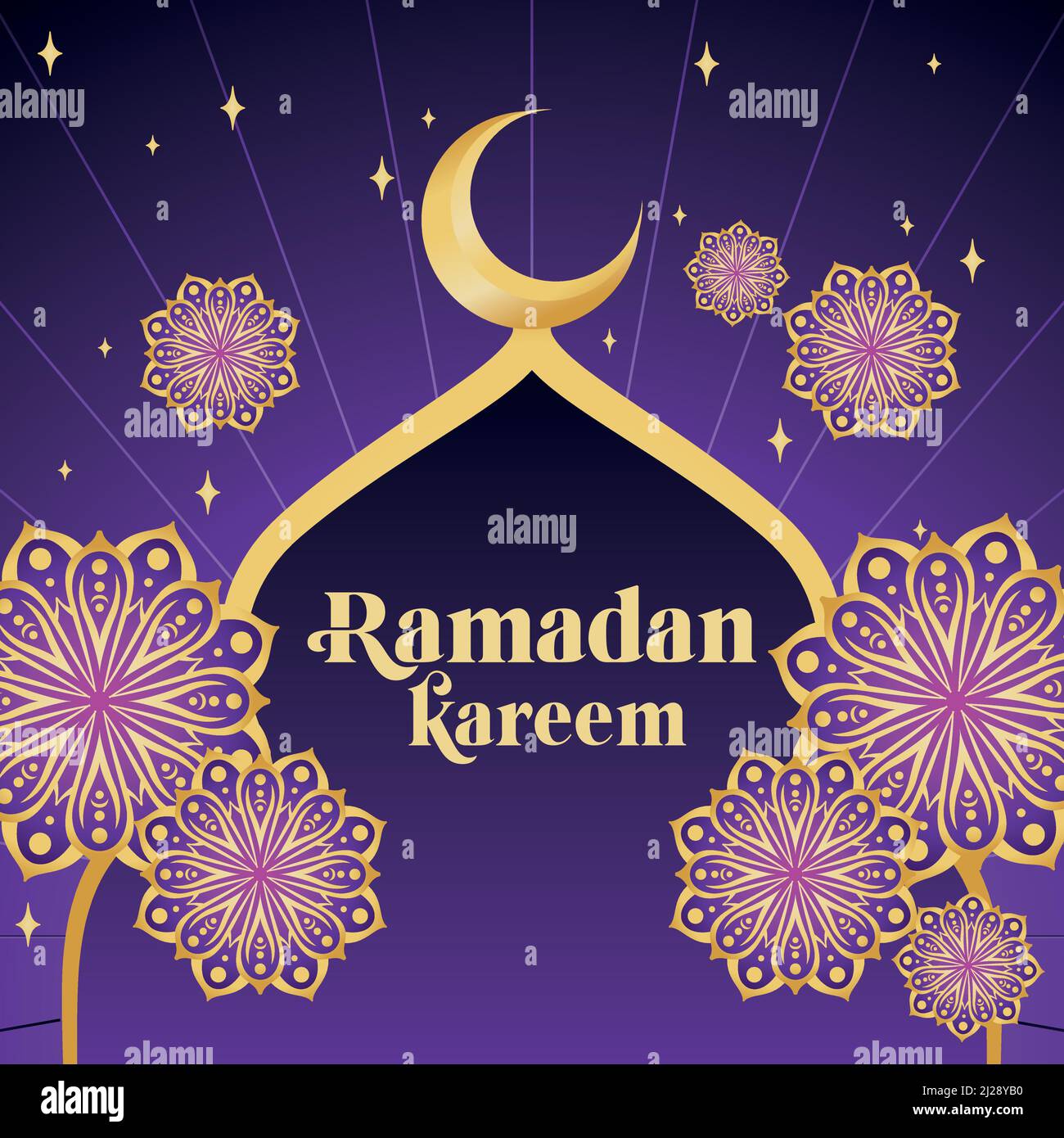 Golden crescent moon above a mosque Ramadan kareem template Vector ...