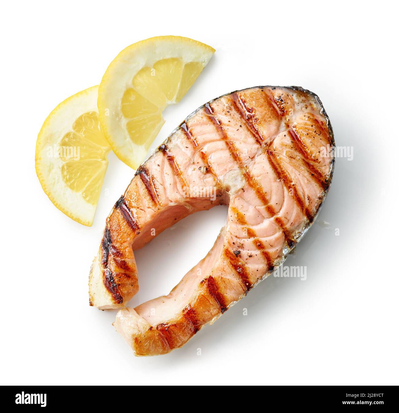 grilled salmon steak isolated on white background, top view Stock Photo ...