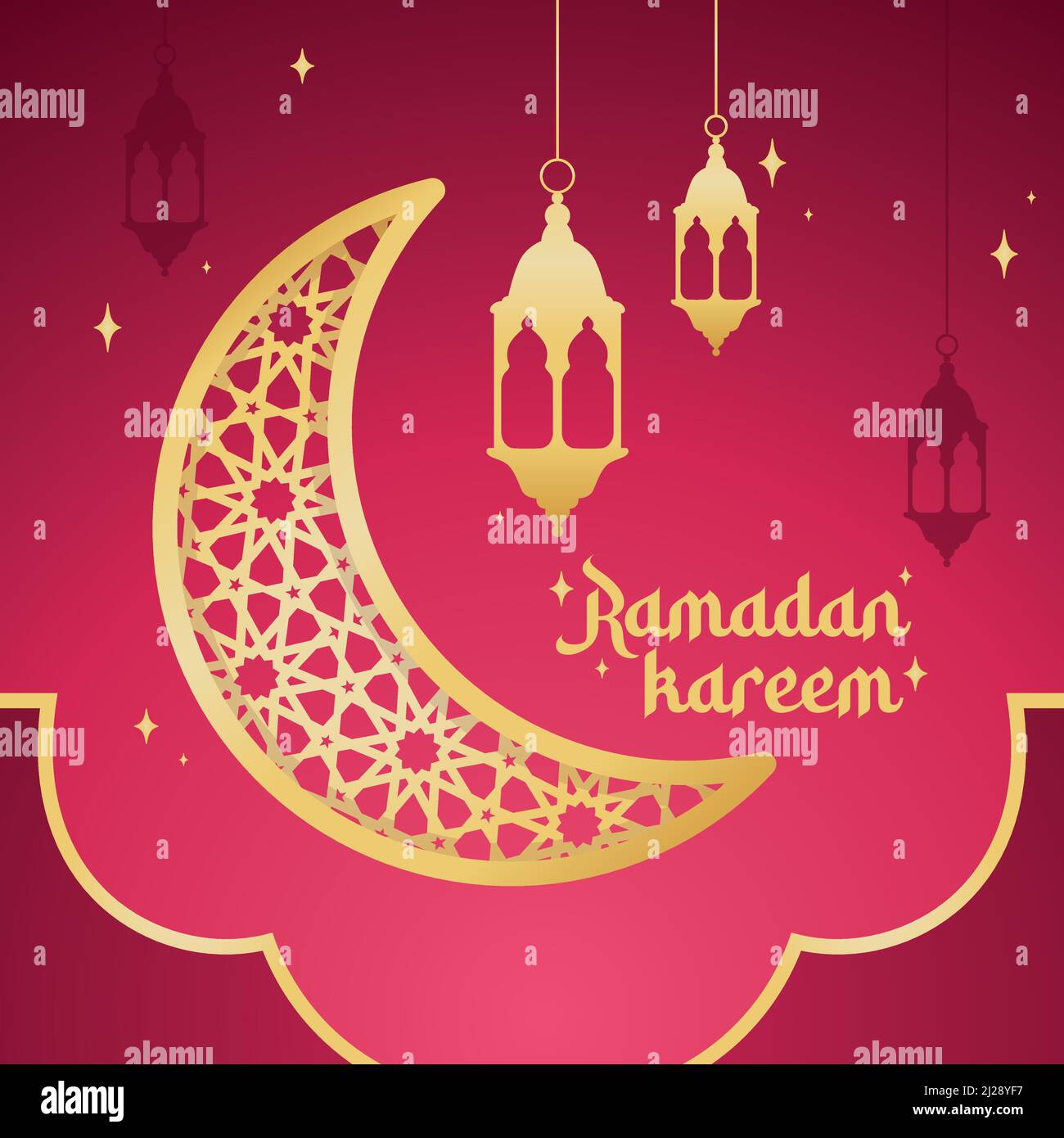 Golden crescent moon and arab lanterns Ramadan Kareem Vector Stock ...