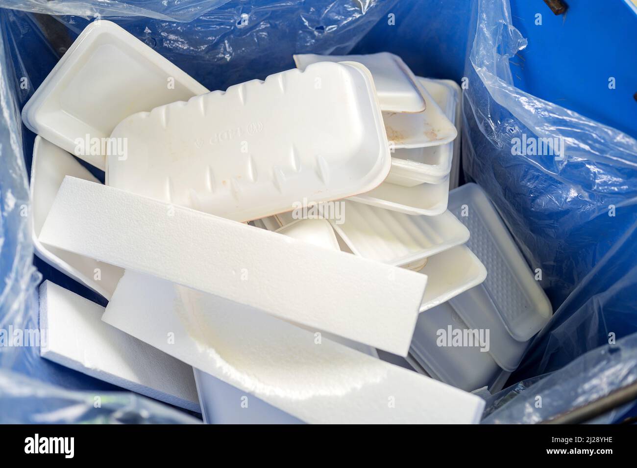 Styrofoam recycling bins at a waste transfer plant at a local garbage