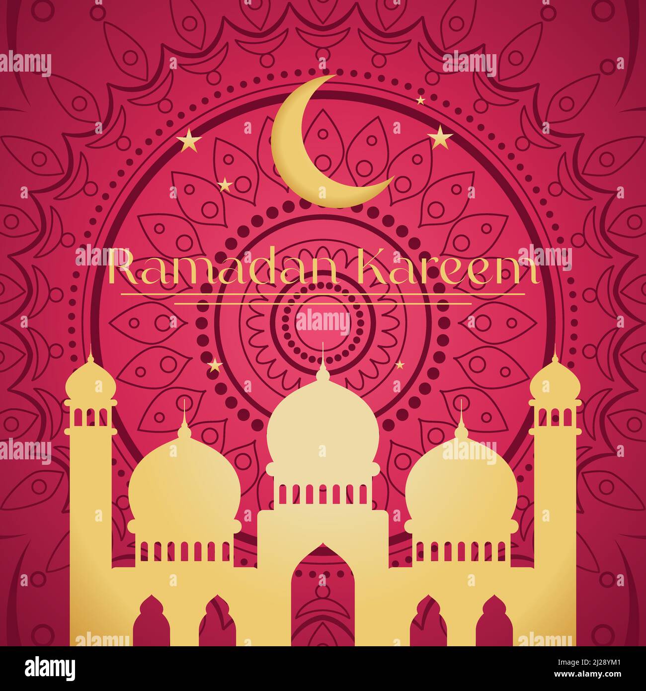 Golden silhouette of arab mosque and moon Red Ramadan Kareem Vector ...