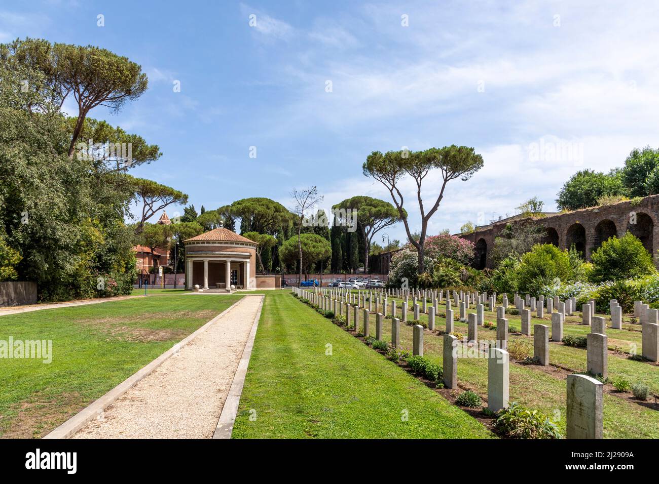 Rome, Italy - August 3, 2021: Rome War Cemetery of commonwealth war graves. Soldiers who are fallen in WW2 in period of 1939 - 1945. Stock Photo