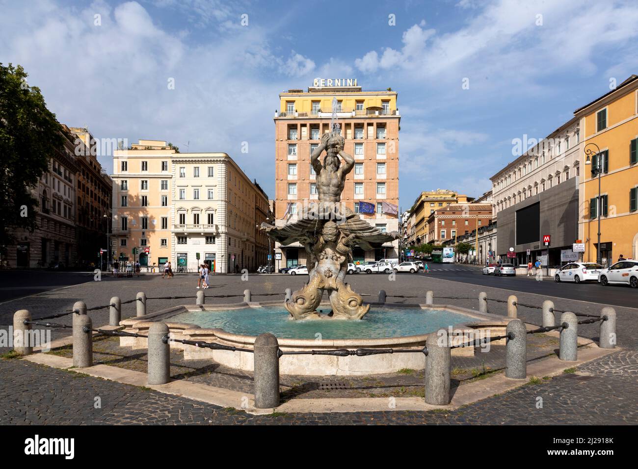 Rome, Italy - August 4, 2021:  Triton Fountain (Fontana del Tritone), Rome Italy. Stock Photo
