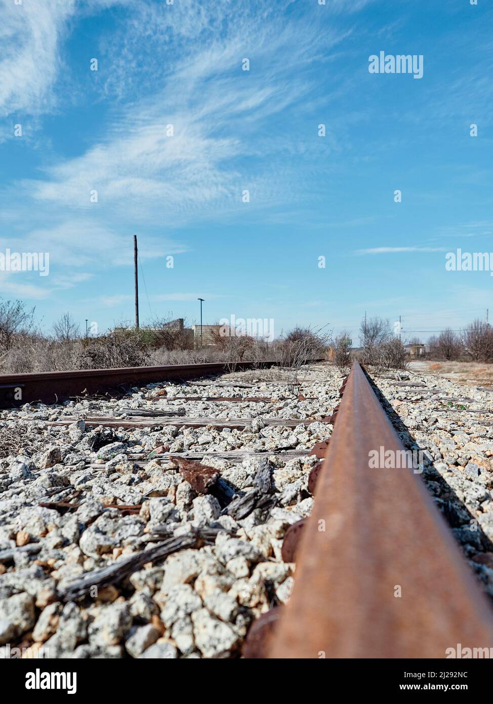 Abandoned railroad or railway track or tracks in urban Montgomery, Alabama USA. Stock Photo