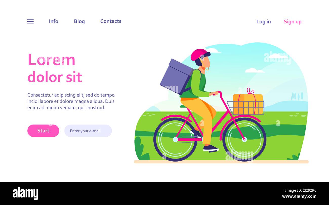 Courier riding bike with parcels. Man on bicycle carrying boxes in cart