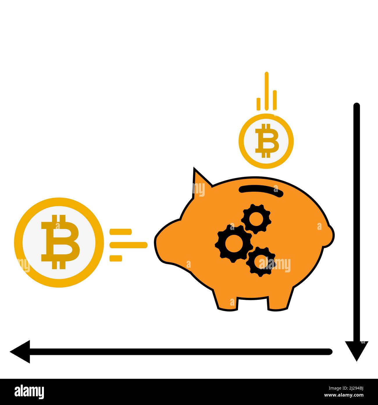 Concept of doubling bitcoin on savings. Vector Illustration on sky background. Stock Vector