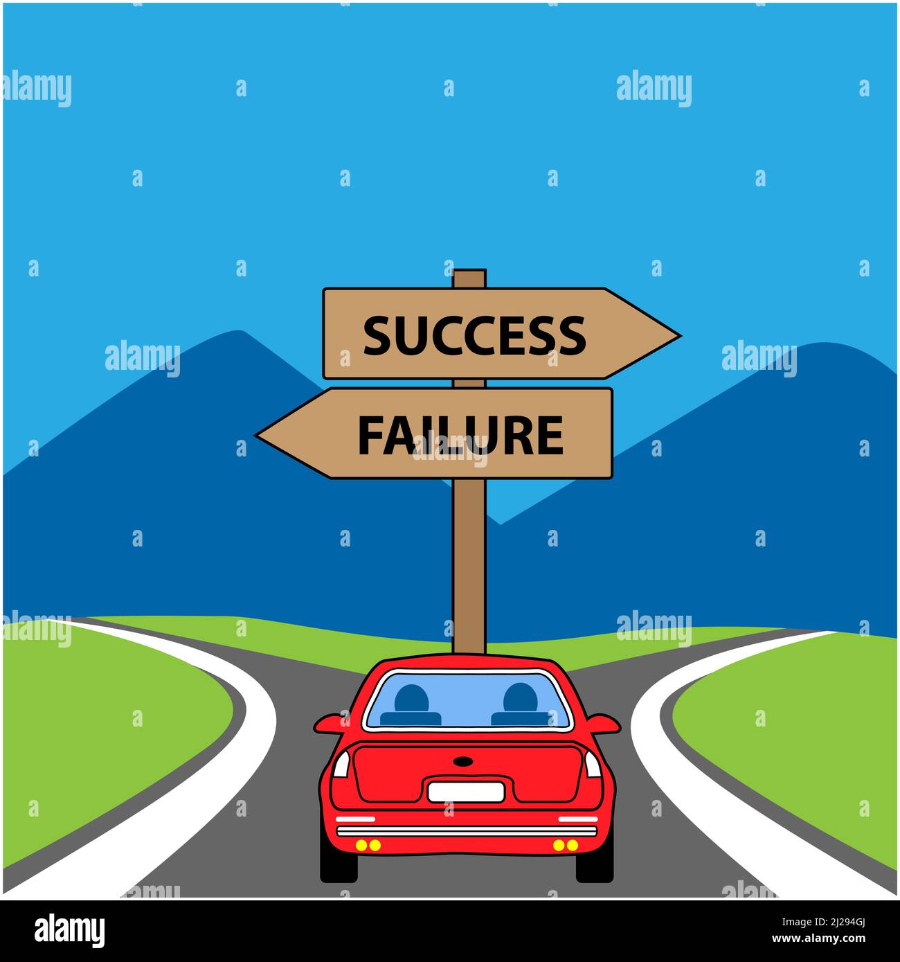 Success concept. Wooden sign indicating the direction of success and failure. Stock Vector