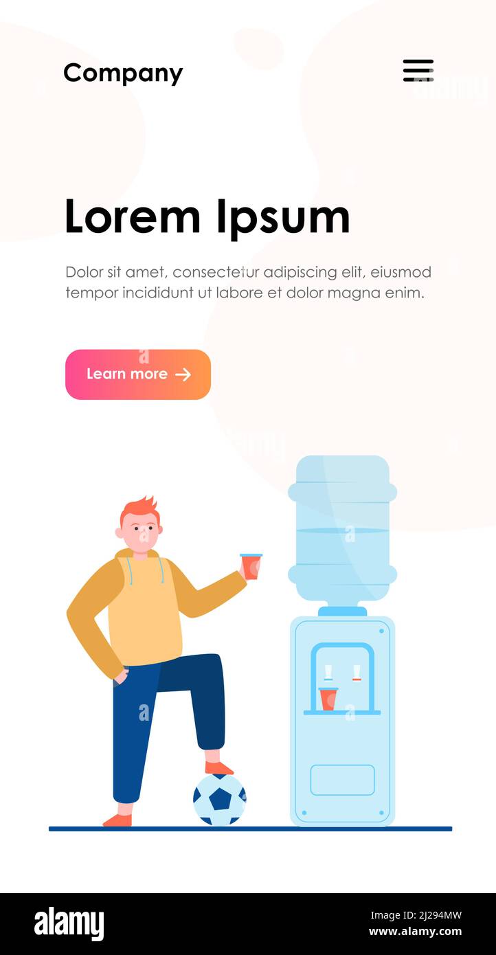 Football player drinking water at cooler. Male athlete, soccer