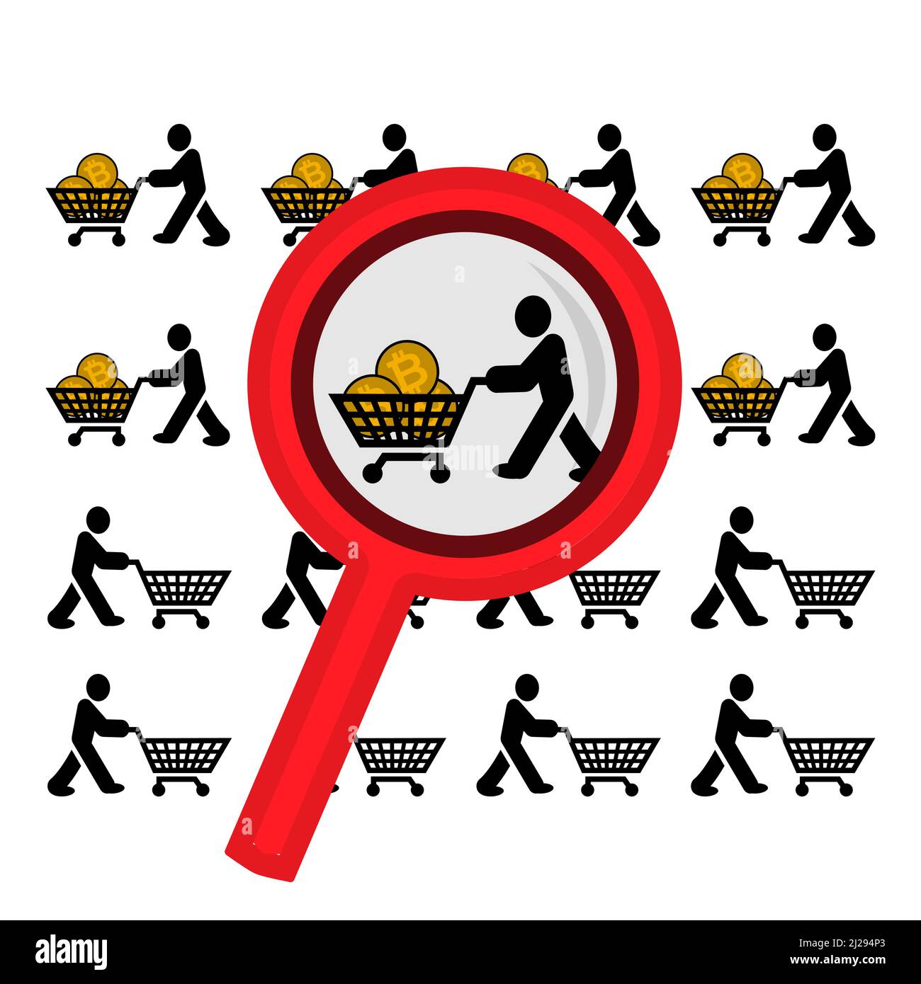 Illustration of people flocking to buy bitcoin. Vector illustration on white background. Stock Vector