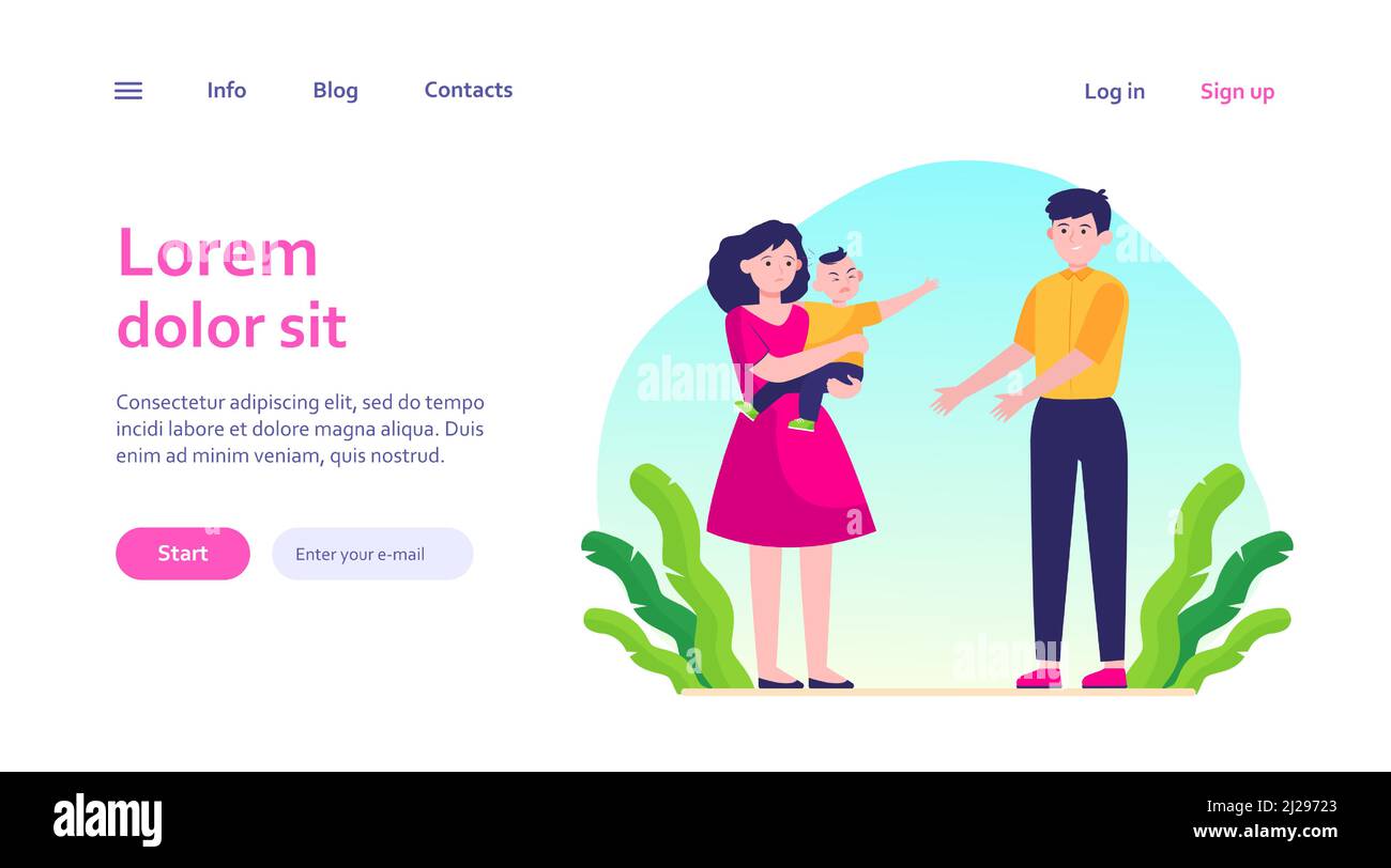 Parents soothing little child. Sad mom giving crying son to smiling dad ...