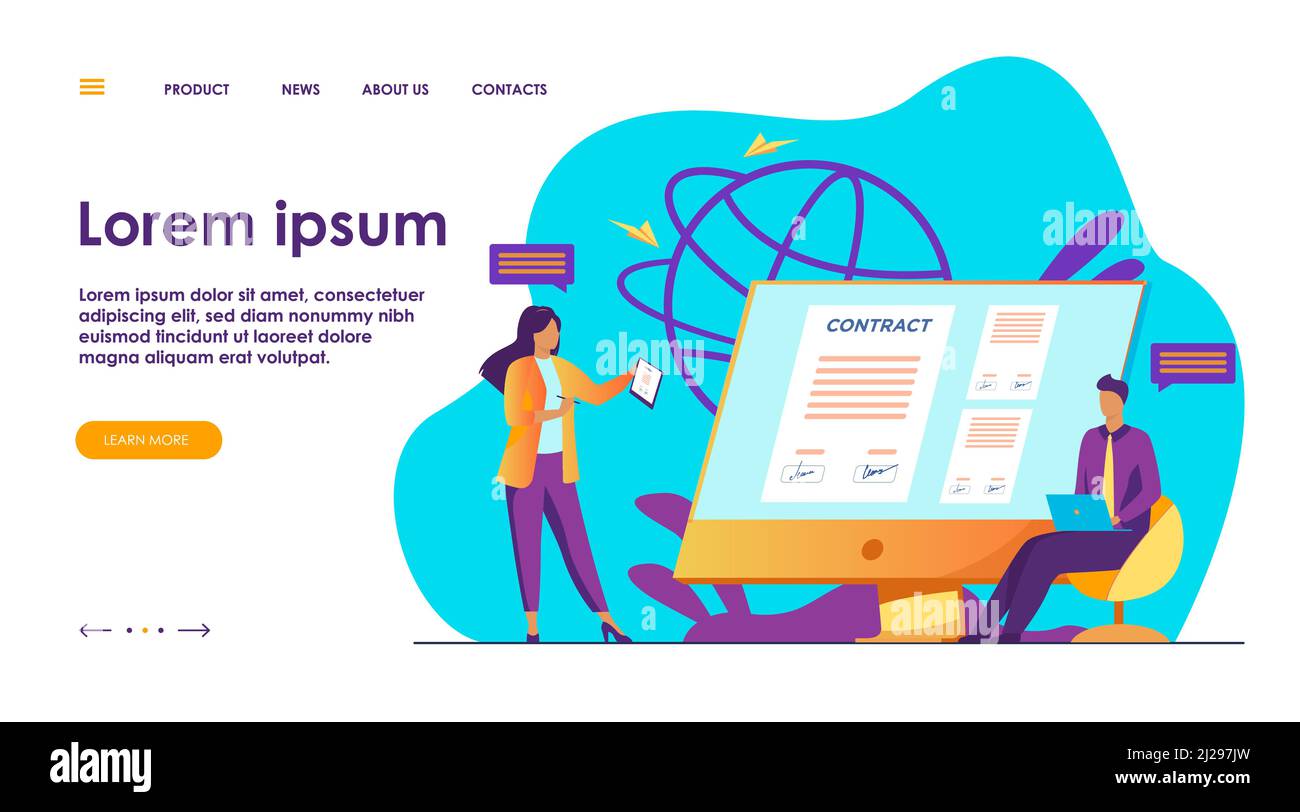 Business people signing online contract with electronic sign vector ...