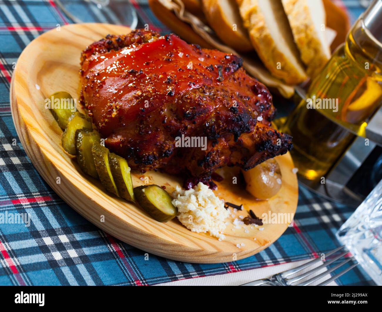 Pork knuckle braised in beer Stock Photo Alamy