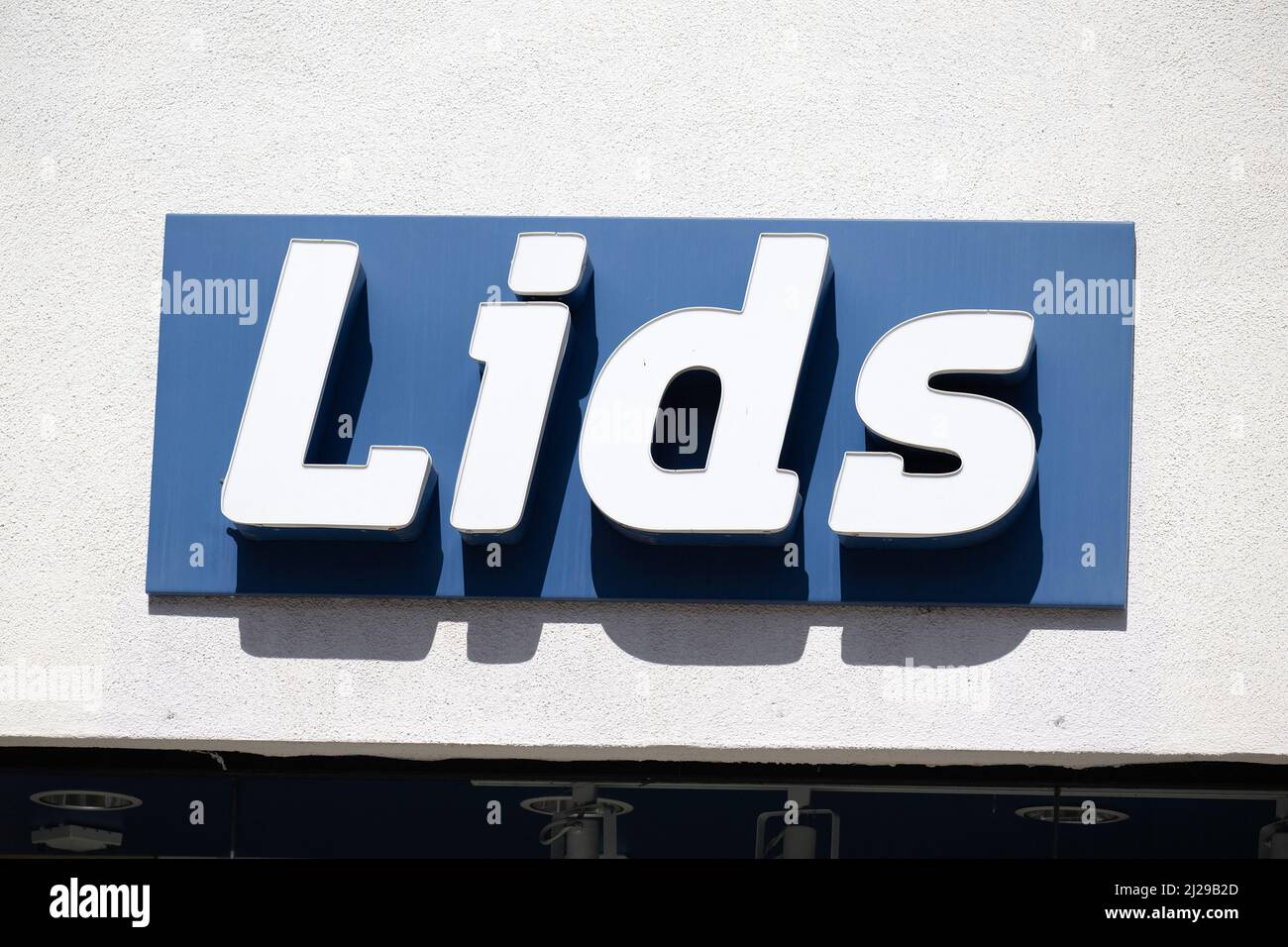 A shop sign of Lids, on March 28 2022 in Los Angeles CA, USA. Photo by