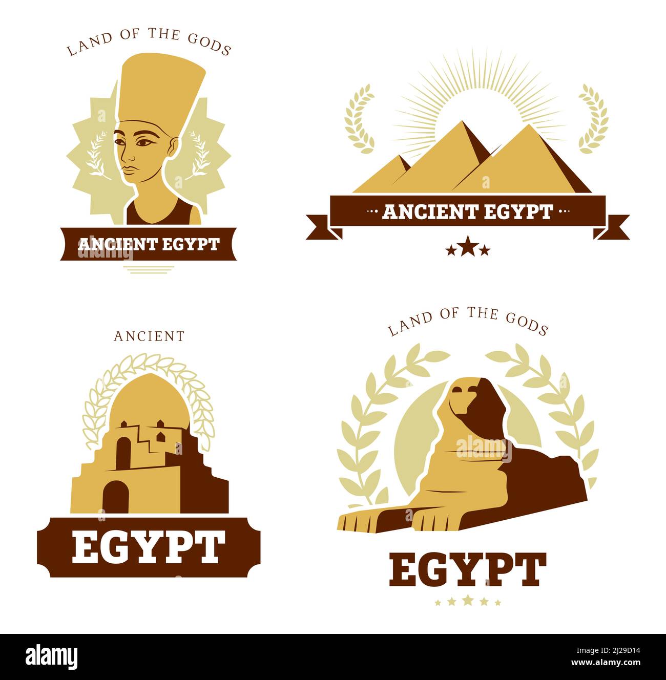 Egypt travel flat banner set. Ancient Egyptian religion and culture symbols of pyramids, sphinx statue and pharaoh sculpture vector illustration colle Stock Vector