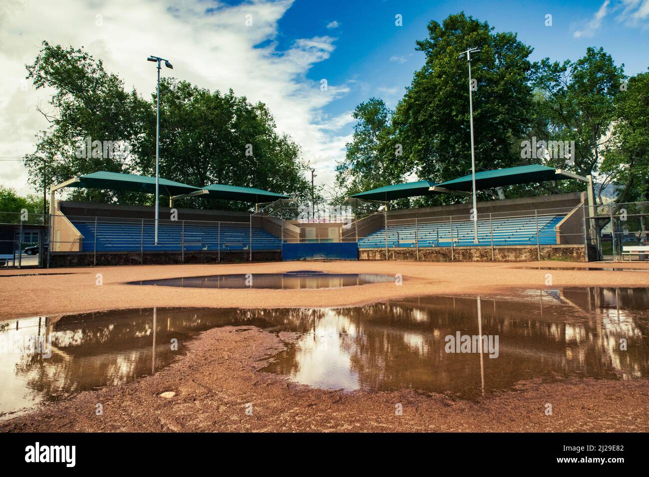 Wet baseball field after a rain storm Stock Photo Alamy