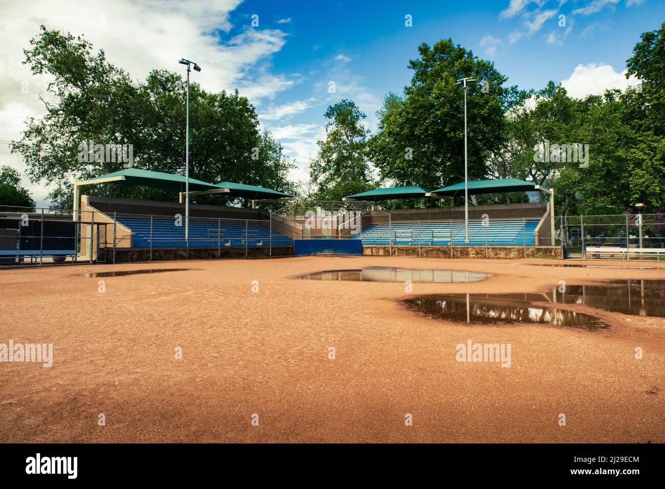 Wet baseball field after a rain storm Stock Photo Alamy