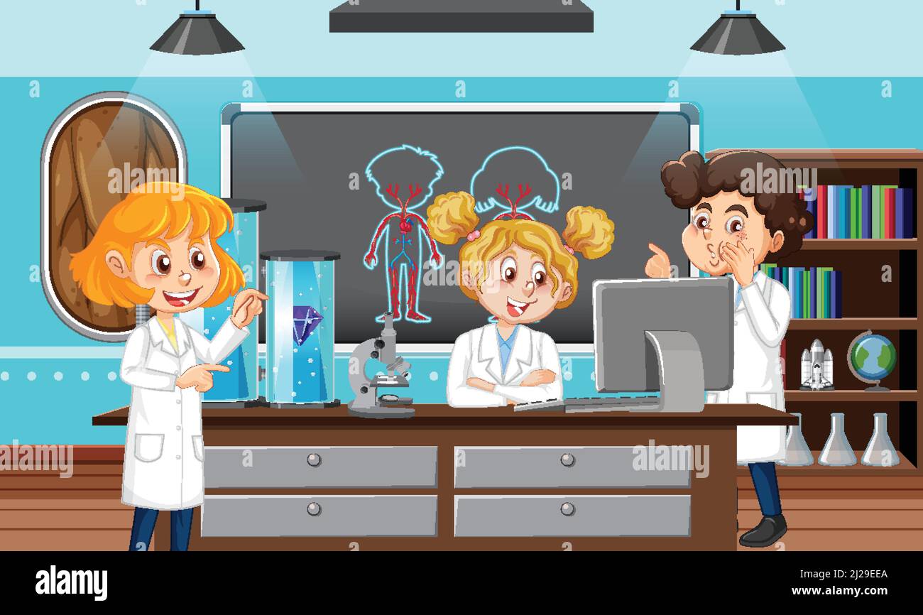Science laboratory for chemical experiments with scientist illustration ...
