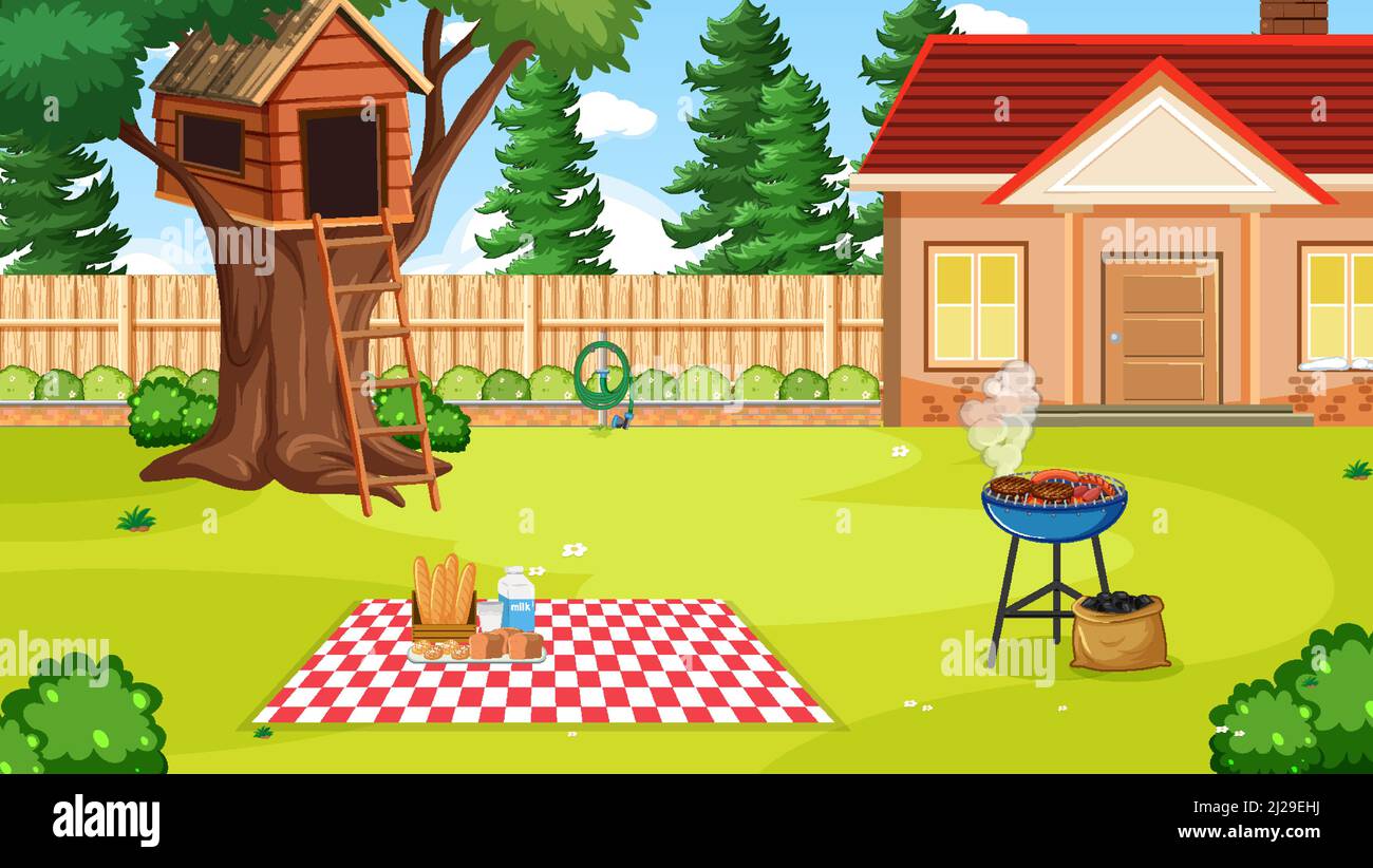 Scene of backyard with a fence illustration Stock Vector Image & Art