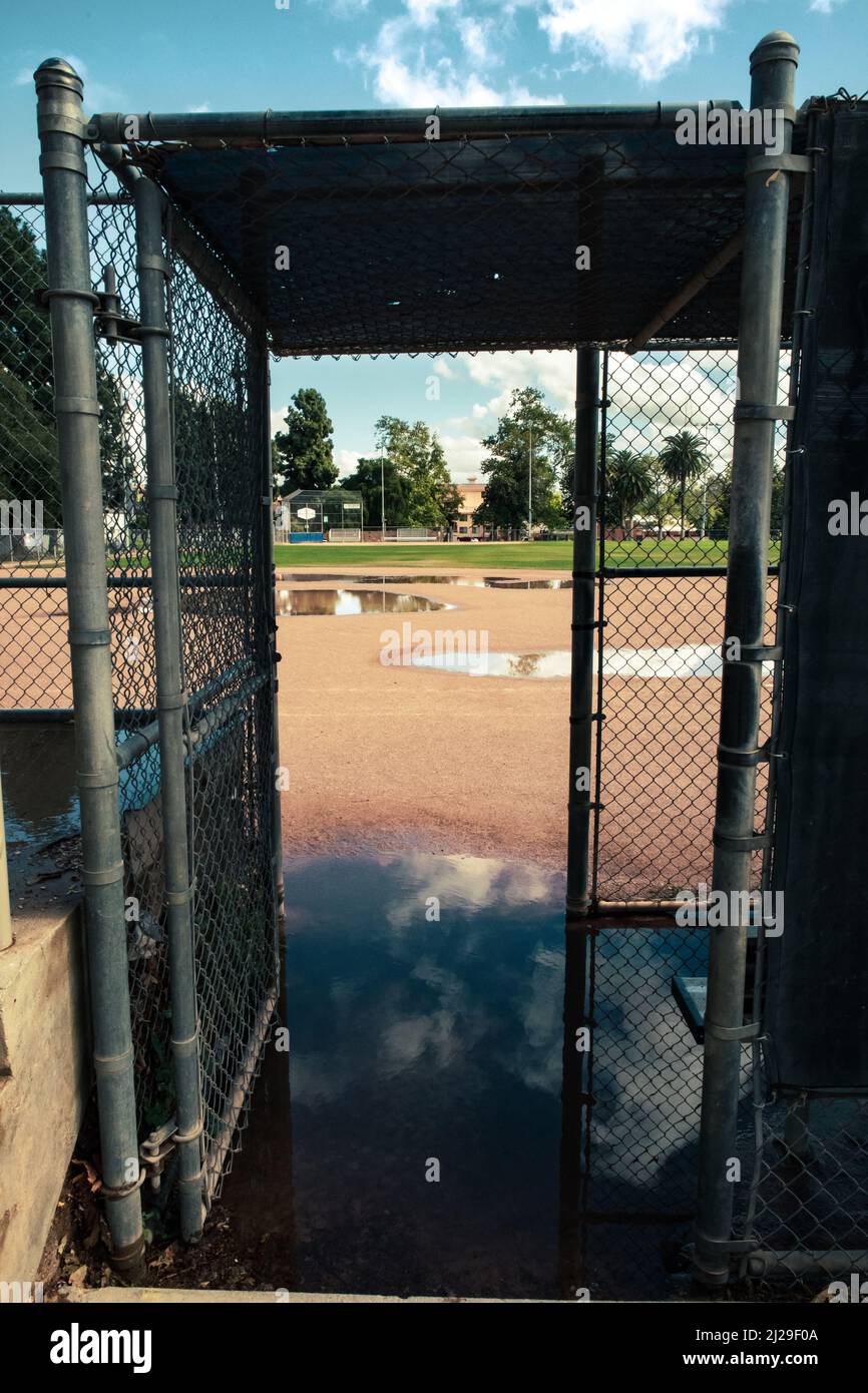 Wet baseball field after a rain storm Stock Photo Alamy