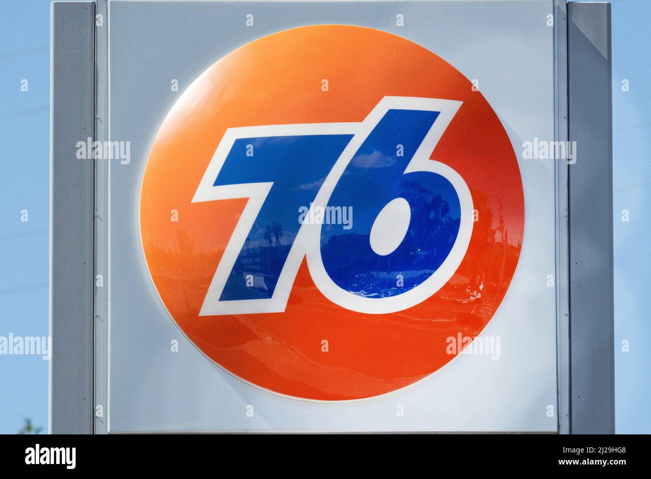 A shop sign of 76, on March 28 2022 in Los Angeles CA, USA. Photo by ...