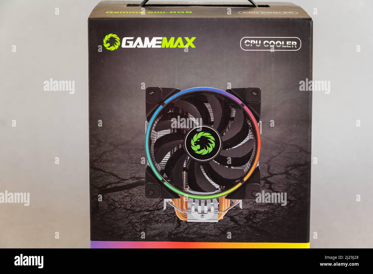 New GameMax Gamma 500 RGB cpu cooler for desktop computer. Cardboard