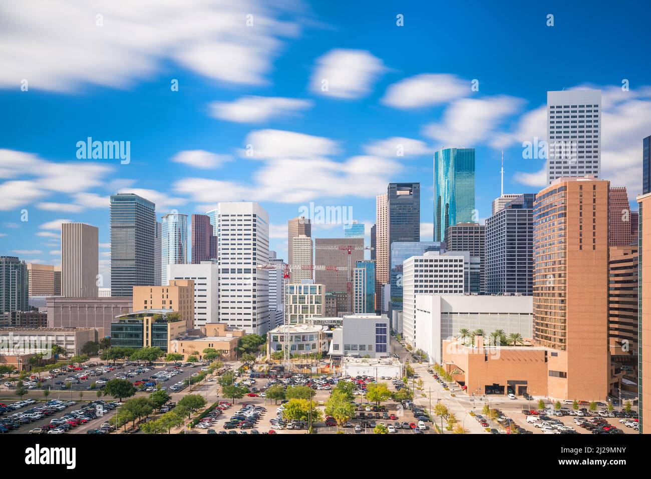 Downtown Houston skyline in Texas USA with bluesky Stock Photo Alamy