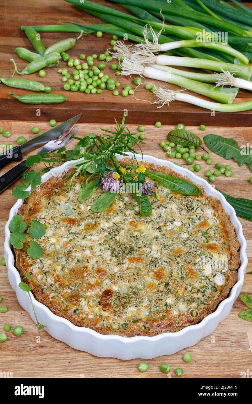 Southern German cuisine, baking, hearty vegetable cake with walnut base