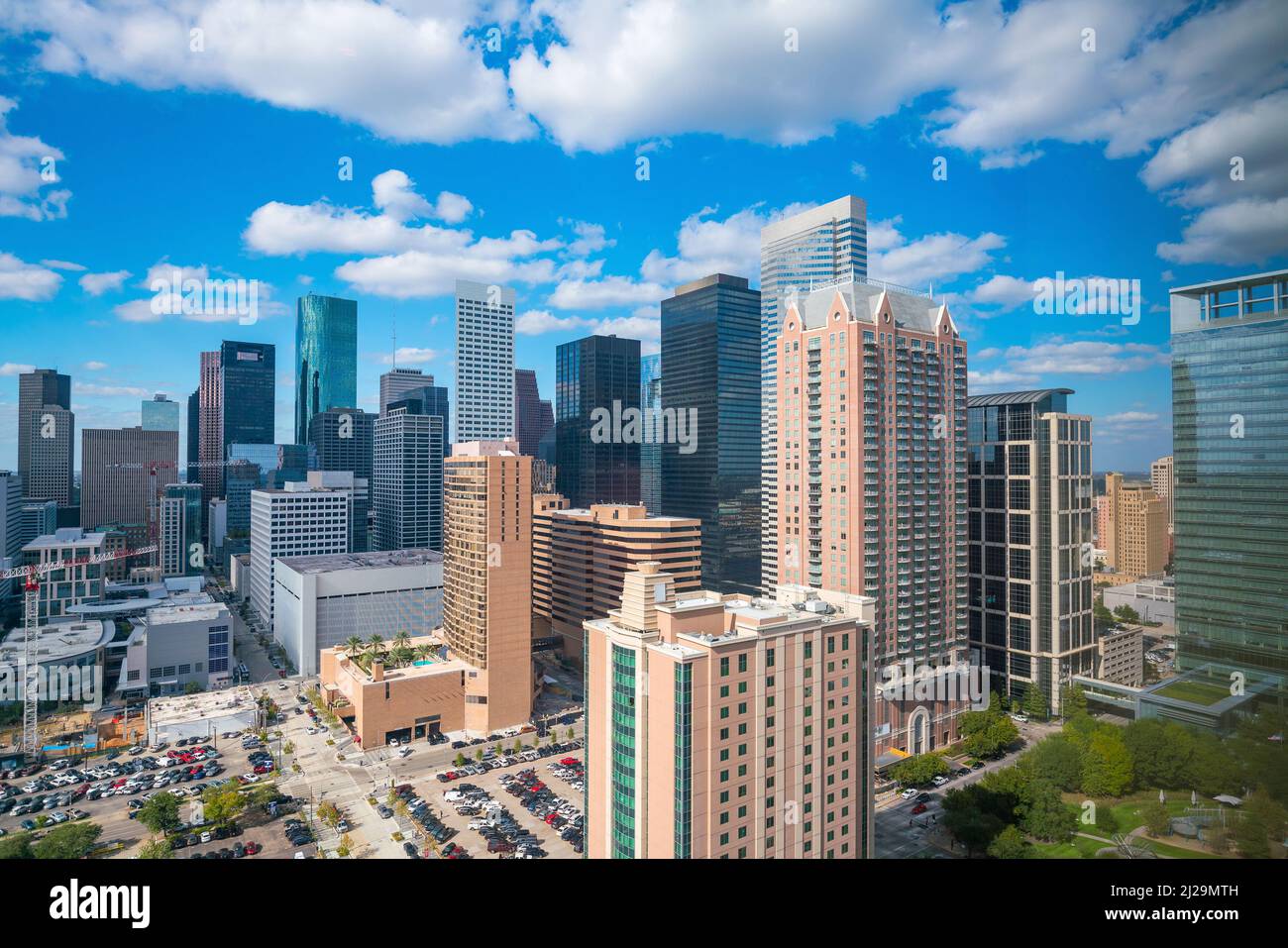 Downtown Houston skyline in Texas USA with bluesky Stock Photo Alamy