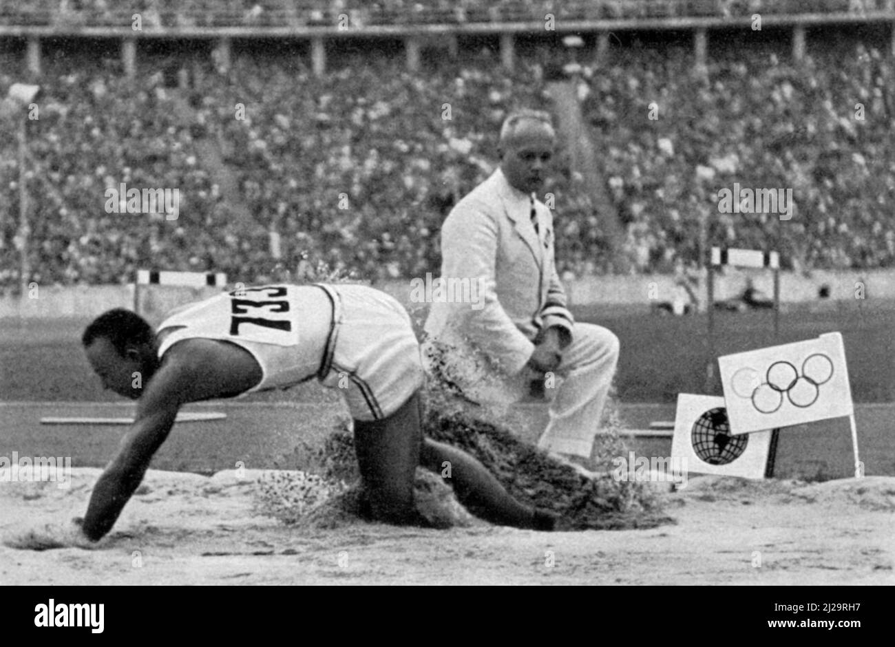 Long jump, jump of 8.06 metres with which Jesse Owens beat the Olympic