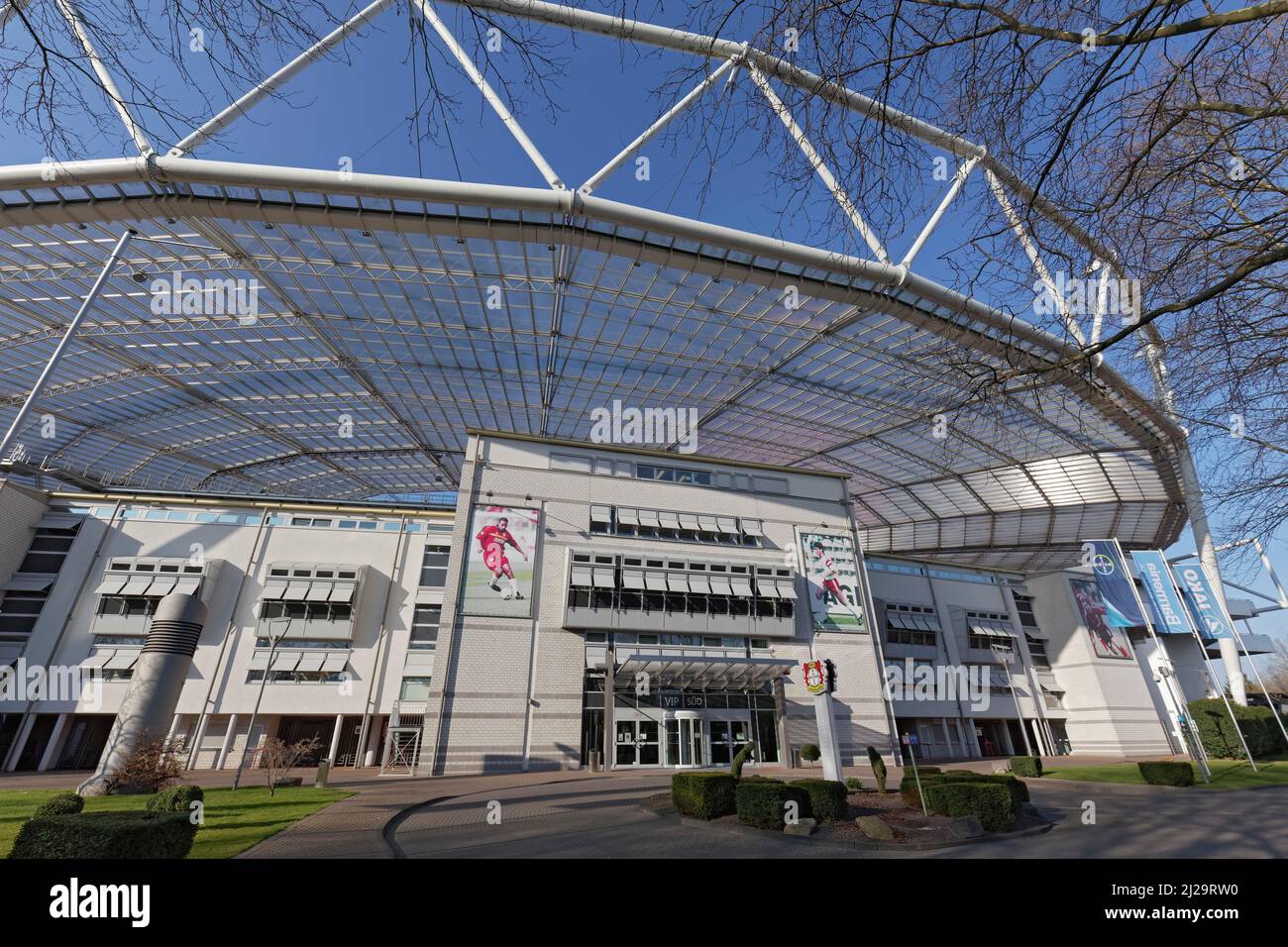 Stadium BayArena, football stadium Bayer 04 Leverkusen, North Rhine-Westphalia, Germany Stock Photo