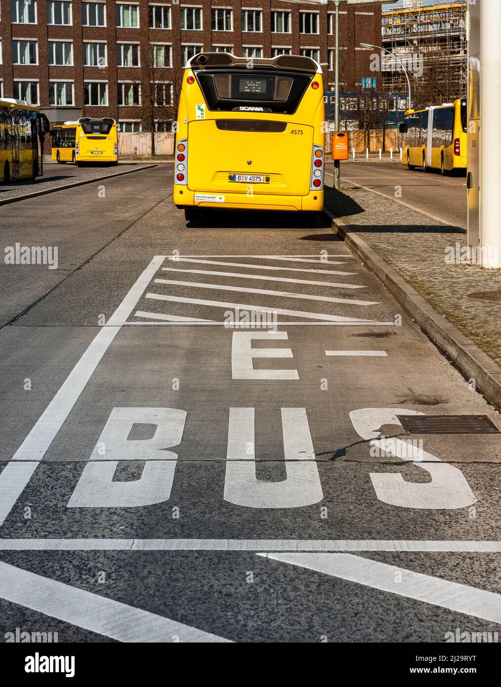 Parking for electric buses of the Berliner Verkehrsbetriebe at the