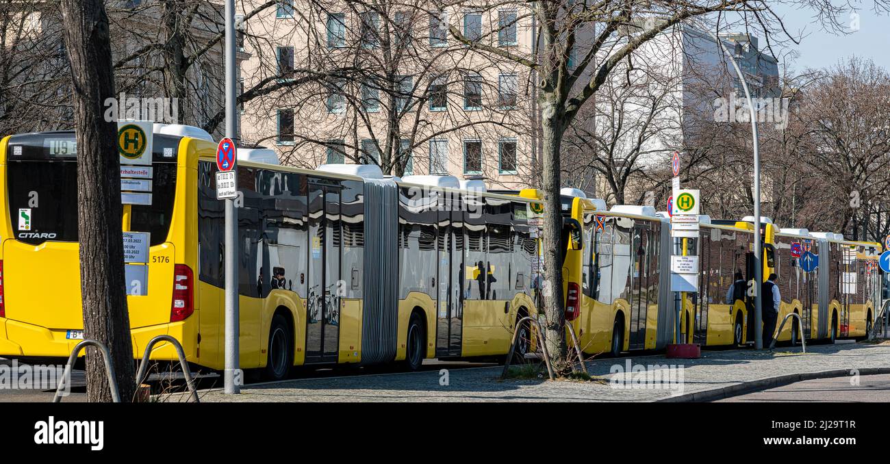Terminal stop for Berliner Verkehrsbetriebe buses at Zoo station, Berlin, Germany Stock Photo