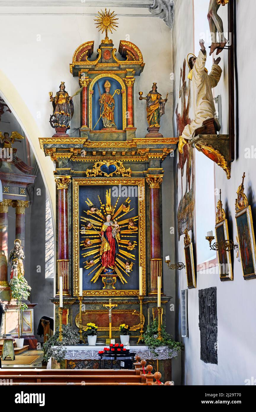 Side altar, St. Afra Catholic Parish Church, Betzigau, Allgaeu, Bavaria, Germany Stock Photo