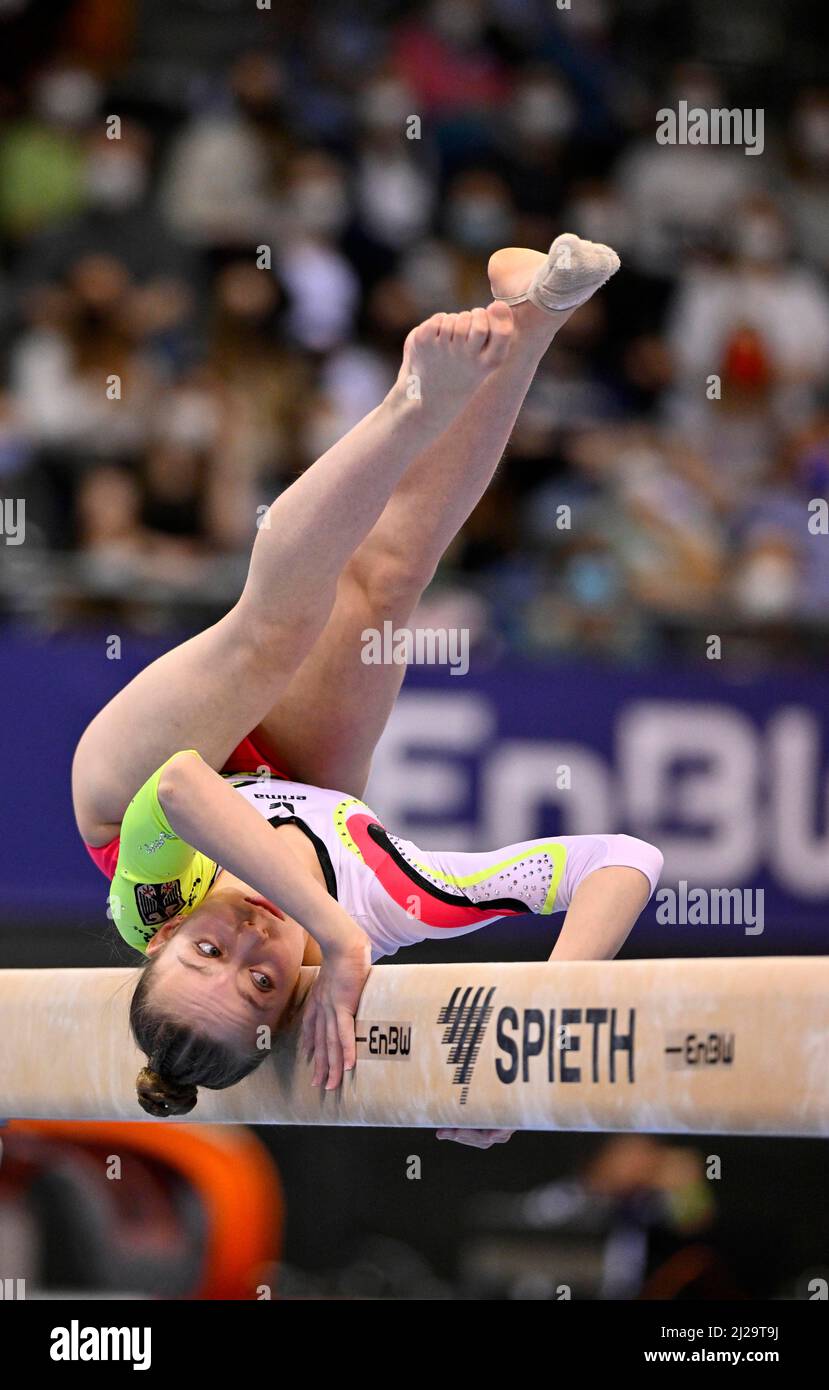 Mara DIETZ (GER) beam, balance beam, gymnastics, DTB Cup, Porsche Arena, Stuttgart, Baden-Wuerttemberg, Germany Stock Photo