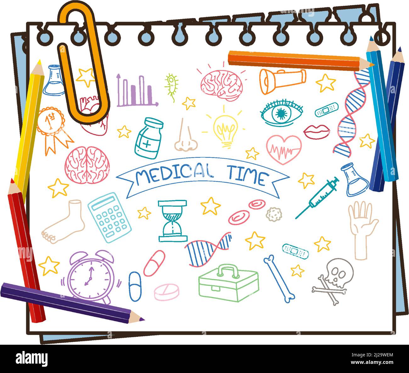 Hand drawn doodle icons on paper illustration Stock Vector Image & Art ...